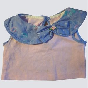 Infant Toddler's Girl's Pink Blue Bow Rose Bud Back Button Shirt 2T